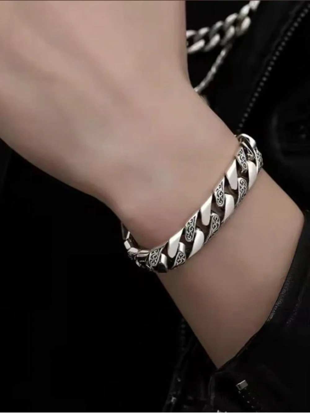 Engraved Silver plated Curb Link Bracelet
